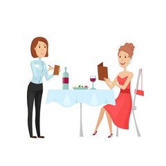 People in the restaurant for dinner. Vector illustration on a white background.