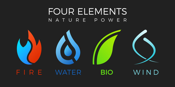 Four elements symbol. Vector logo template.  Air, fire, water, bio sign.
