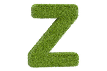 Green grassy letter Z, 3D rendering