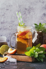 Peach ice tea in the jars