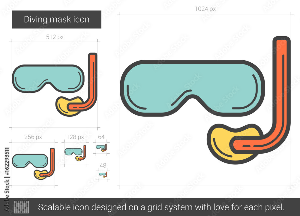 Sticker diving mask line icon.