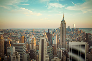 Fototapeta na wymiar Vintage toned view New York City from midtown Manhattan