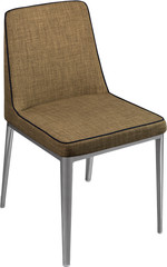 Designer brown dining chair on black metal legs. Modern soft chair isolated on white background.