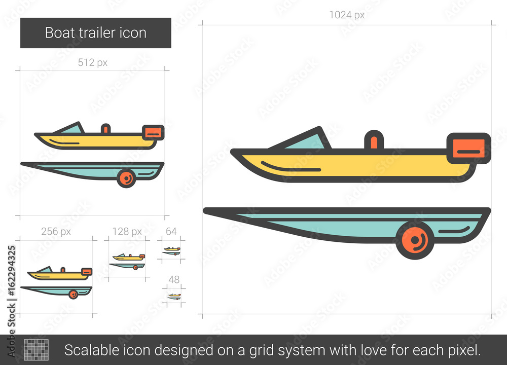 Sticker boat trailer line icon.