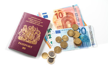 UK passport with Euro Currency
