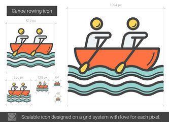 Canoe rowing line icon.