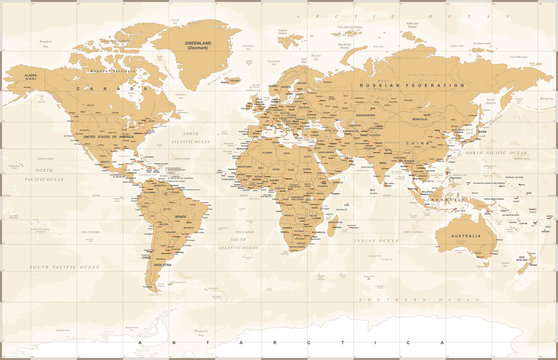 Vintage World Map - Vector Illustration