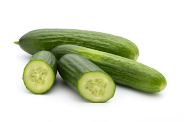 Eco cucumber on white background. Fresh vegetables.
