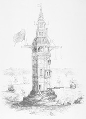 1st Eddystone Lighthouse. Date: built 1699