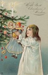 Girl  doll and Christmas tree.. Date: 1904