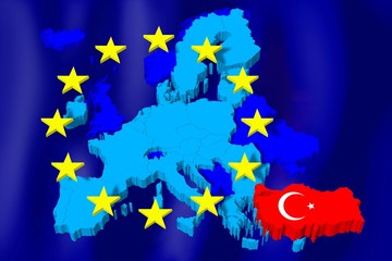 3D European Union map/ flag - Turkey