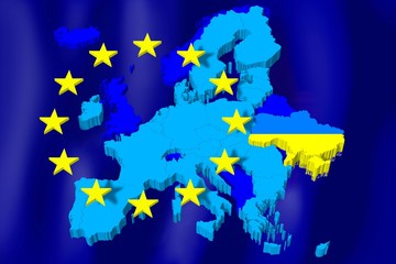 3D European Union map/ flag - Ukraine