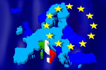 3D European Union map/ flag - Italy