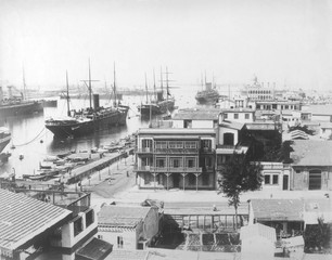 Shipping at the entrance to the Suez Canal  Egypt. Date: circa 1890