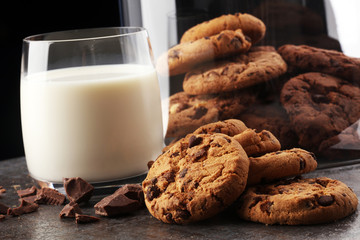 Chocolate cookies on white background. Chocolate chip cookies shot