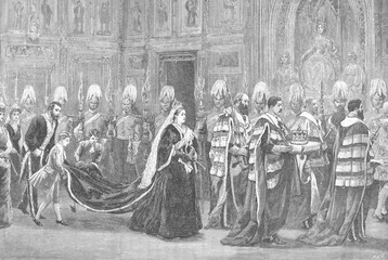 Queen Victoria opening Parliament. Date: 1886 - obrazy, fototapety, plakaty