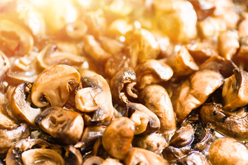 Roasted mushrooms closeup, background