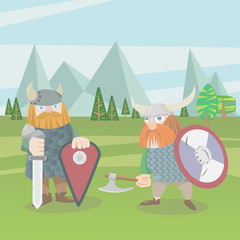 Obraz na płótnie Canvas Two viking warriors vector flat style illustration