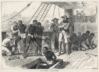 Scene on board a slave ship. Date: circa 1830 - obrazy, fototapety, plakaty