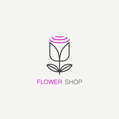 Line style vector logo with abstract tulip. Perfect logo for flower shop, flower delivery or beauty salon.