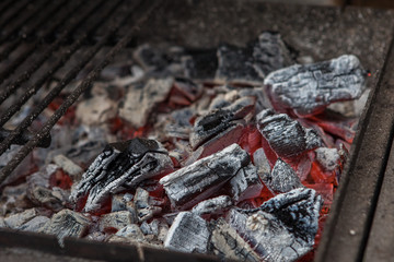 Charcoal, burning coal in the grill, fire