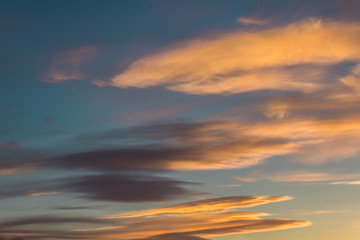 Fototapeta premium Multicolored dramatic cloudy sky just after sunset,cold winter, in beautiful Baikal lake, Siberia, Russia.