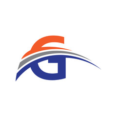 initial letter G logo three swoosh blue orarange grey