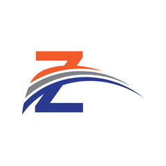 initial letter Z logo three swoosh blue orarange grey