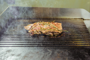 closeup of a steak on grill
