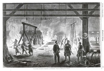 Saarbrucken Ironworks. Date: 1876 - obrazy, fototapety, plakaty