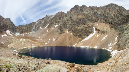 Alpine lake in Aosta valley, Italy. Panorama of Lac Mort, Valpelline