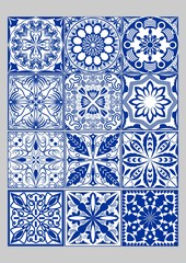 Majolica pottery tiles mega set, blue and white azulejos, original Portuguese and Spain decor