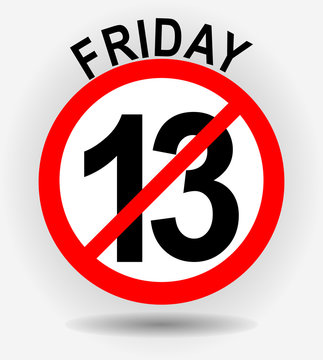 Friday 13th circle emblem with unfortunate number thirteen on gray gradient background with shadow