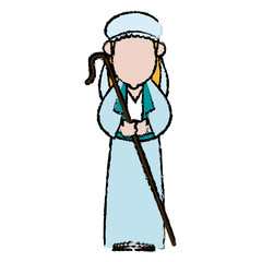 cartoon shepherd holding stick with tunic and turban vector illustration