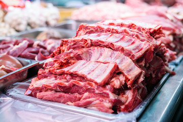 Raw rib pork at market