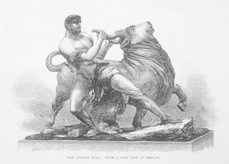 Hercules and the Cretan Bull - obrazy, fototapety, plakaty