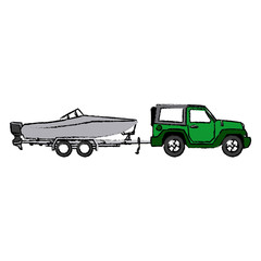 jeep with boat trailer travel tourism image vector illustration