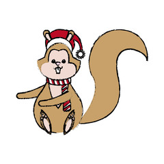 christmas squirrel animal character with hat scarf and nuts vector illustration