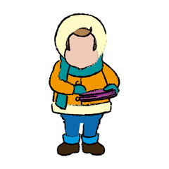 character man carols singer at a winter clothes vector illustration
