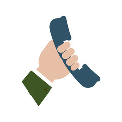 hand holding a phone handset icon over white background vector illustration