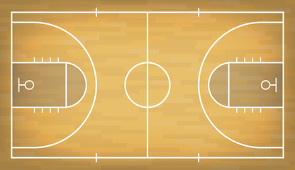 Basketball court with wooden floor. View from above © Yevhenii