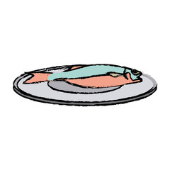 drawn fish on a plate fresh health food vector illustration