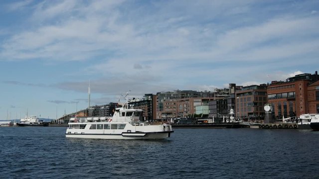 Ferry arriving in the harbor of Oslo, Norway
