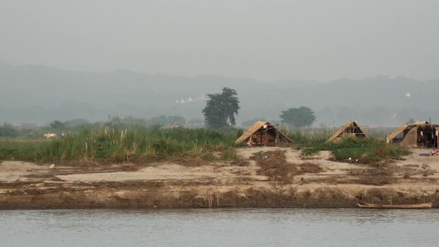 View from cruise ship in the morning at the Ayeyarwady river, Myanmar, Burma