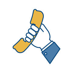 hand holding a phone icon over white background vector illustration