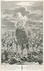 Native Canadians sacrifice to Quitchi-Manitou. Date: circa 1730