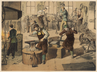 Blacksmith Working in his Smithy Workshop. Date: 1875