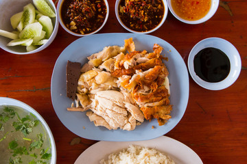streamed chicken with oily rice with soup