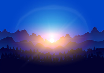 Sunrise in mountains in vector