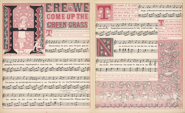 Here we come up the green grass  words and music. Date: 1886
